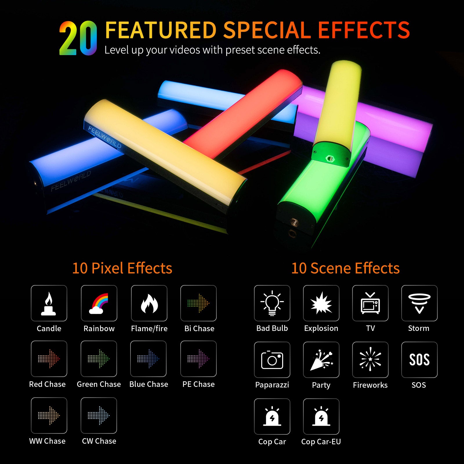 Feelworld MT2 luce video LED RGB 360° HSI CCT wand