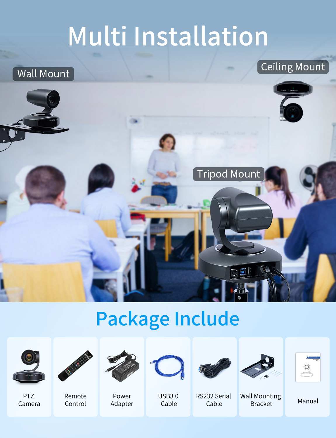 Feelworld NDI10X telecamera PTZ 4K zoom 10X tracking AI