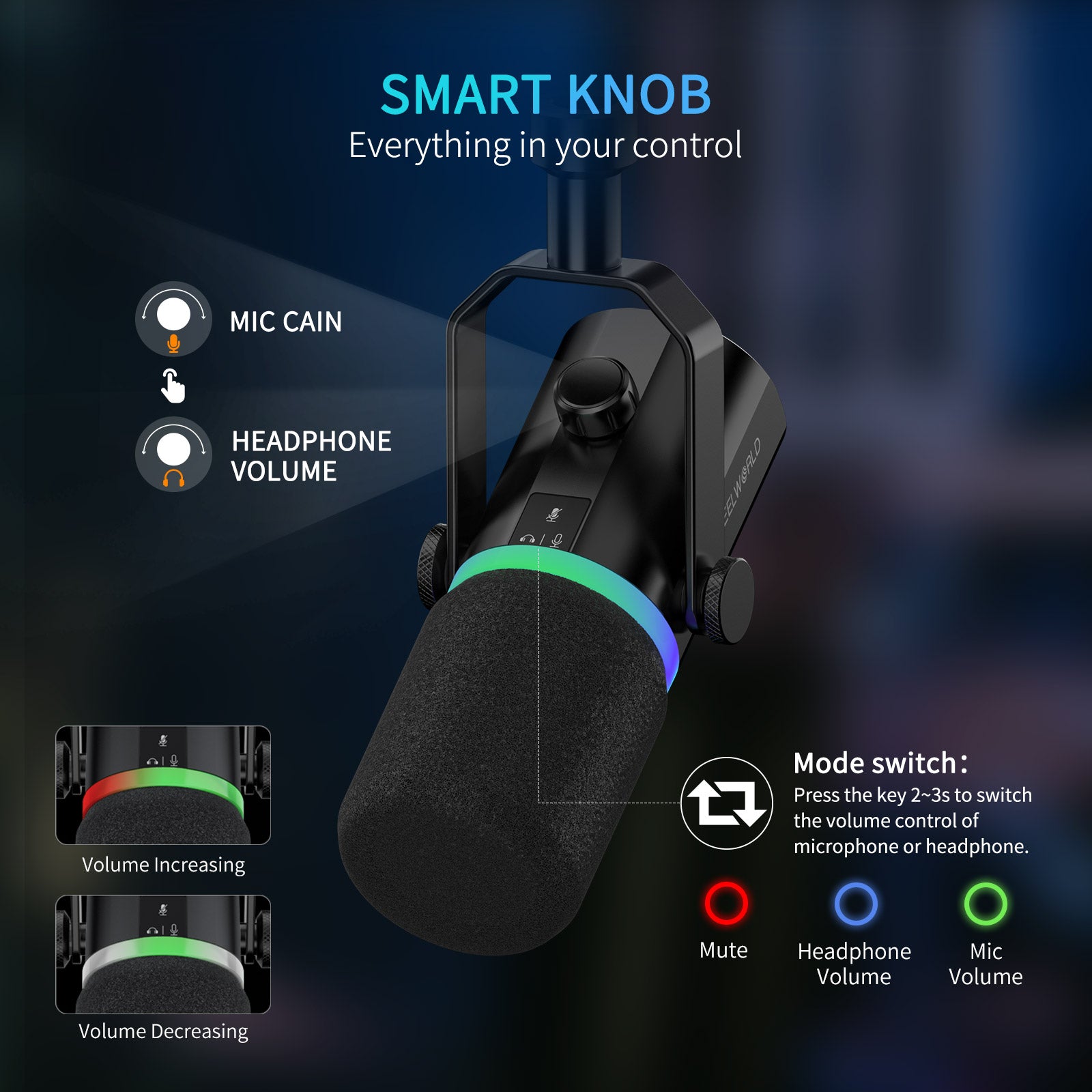 Feelworld PM1 microfono dinamico XLR USB nero streaming