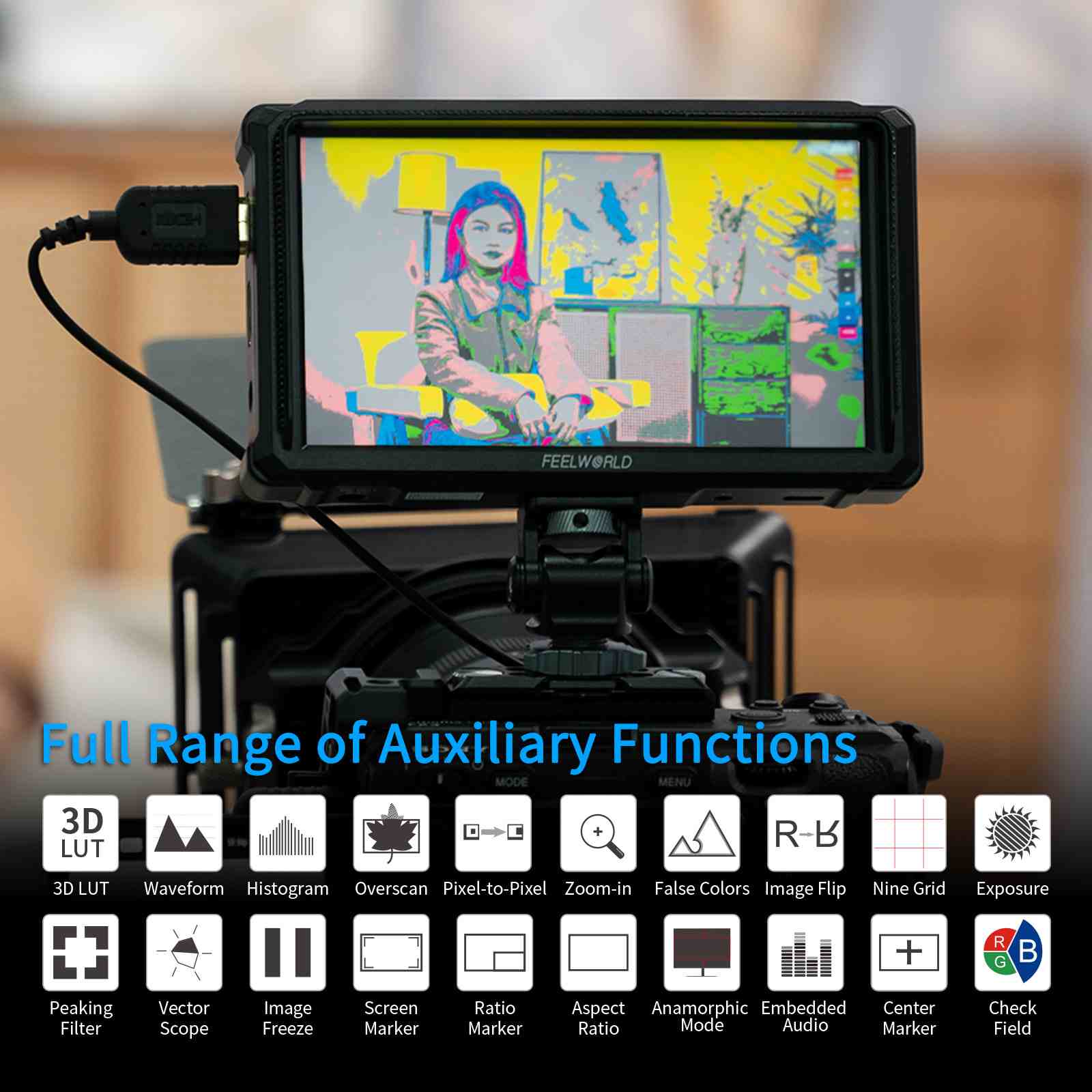 Feelworld Camera Monitor FW568 Pro 6" 1200nit HDMI con Batteria