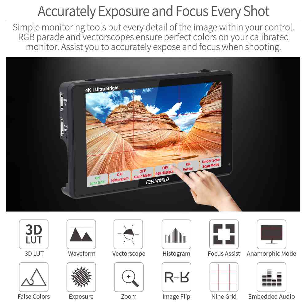 Feelworld LUT6 monitor camera touch 6" 2600nit 4K HDMI HDR
