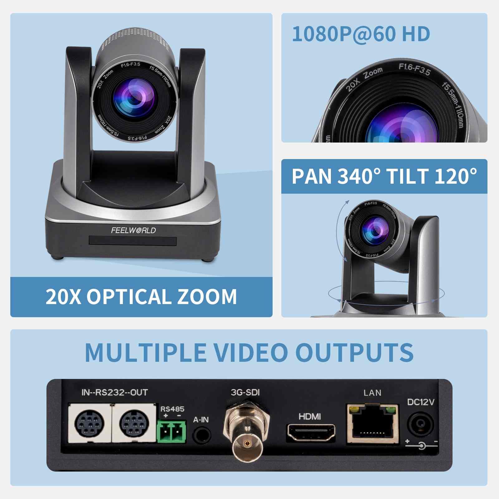 Feelworld POE20X Telecamera PTZ Live Streaming 20X Zoom PoE