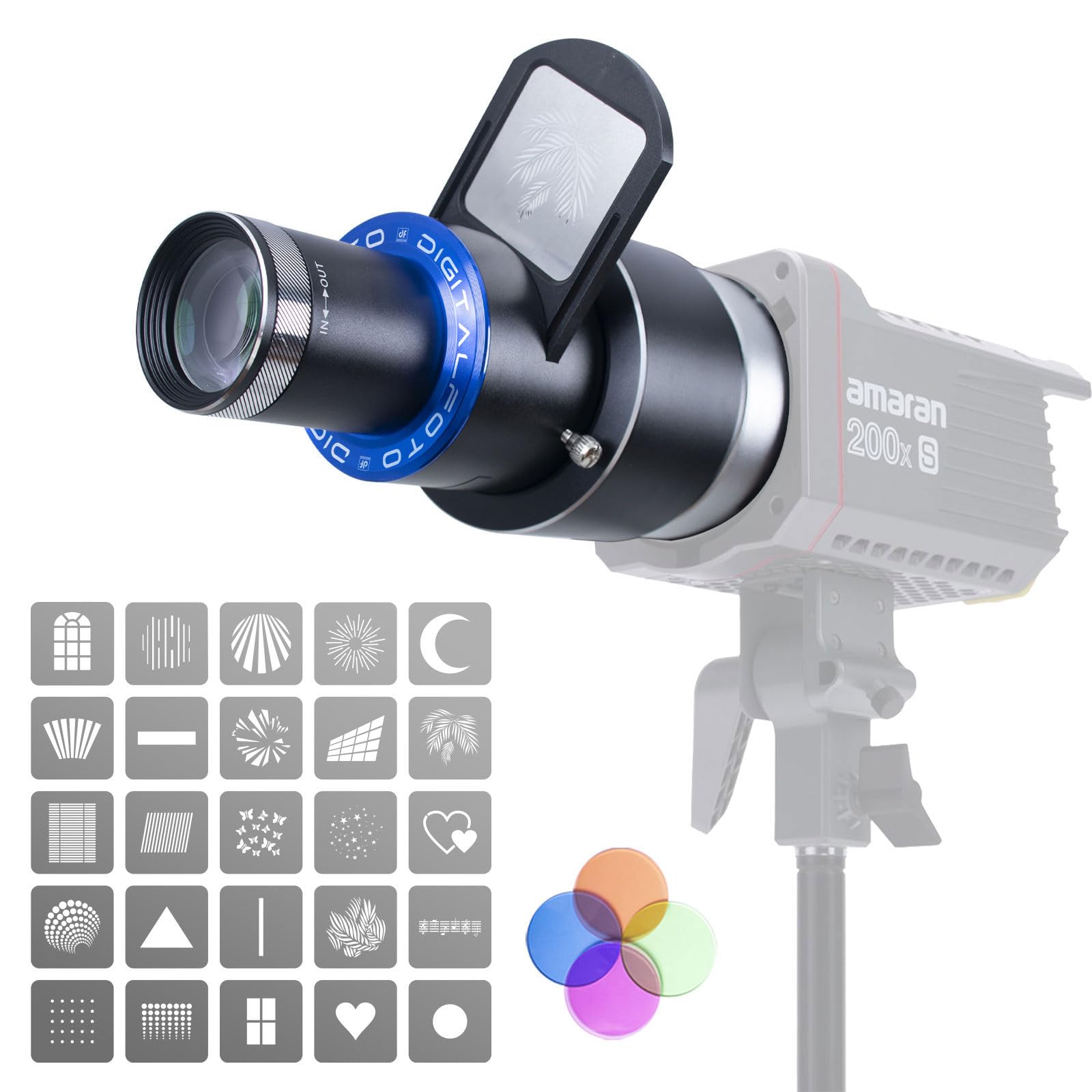 DigitalFoto FS-100SL Snoot Ottico Bowens con 25 Gobo LED
