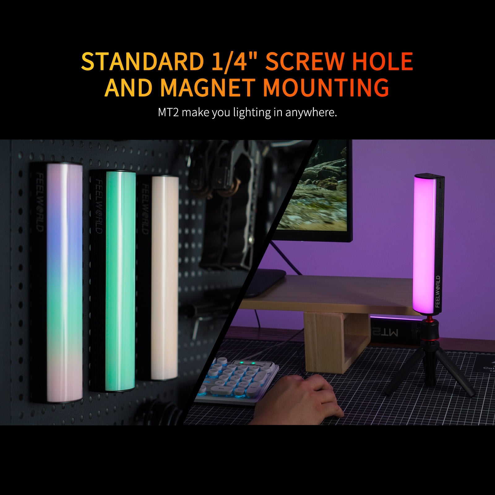Feelworld MT2 luce video LED RGB 360° HSI CCT wand