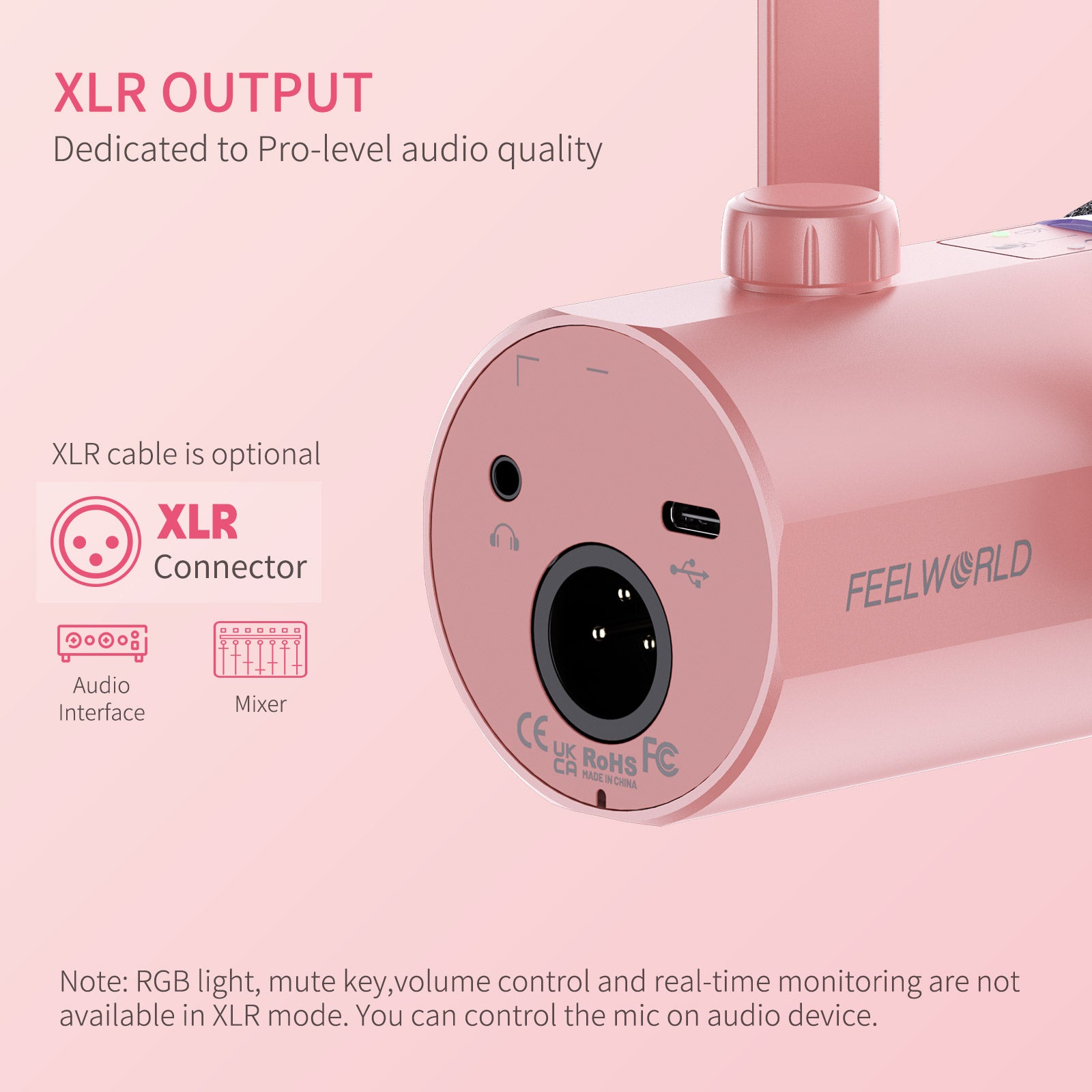 Feelworld PM1 microfono dinamico XLR USB rosa streaming