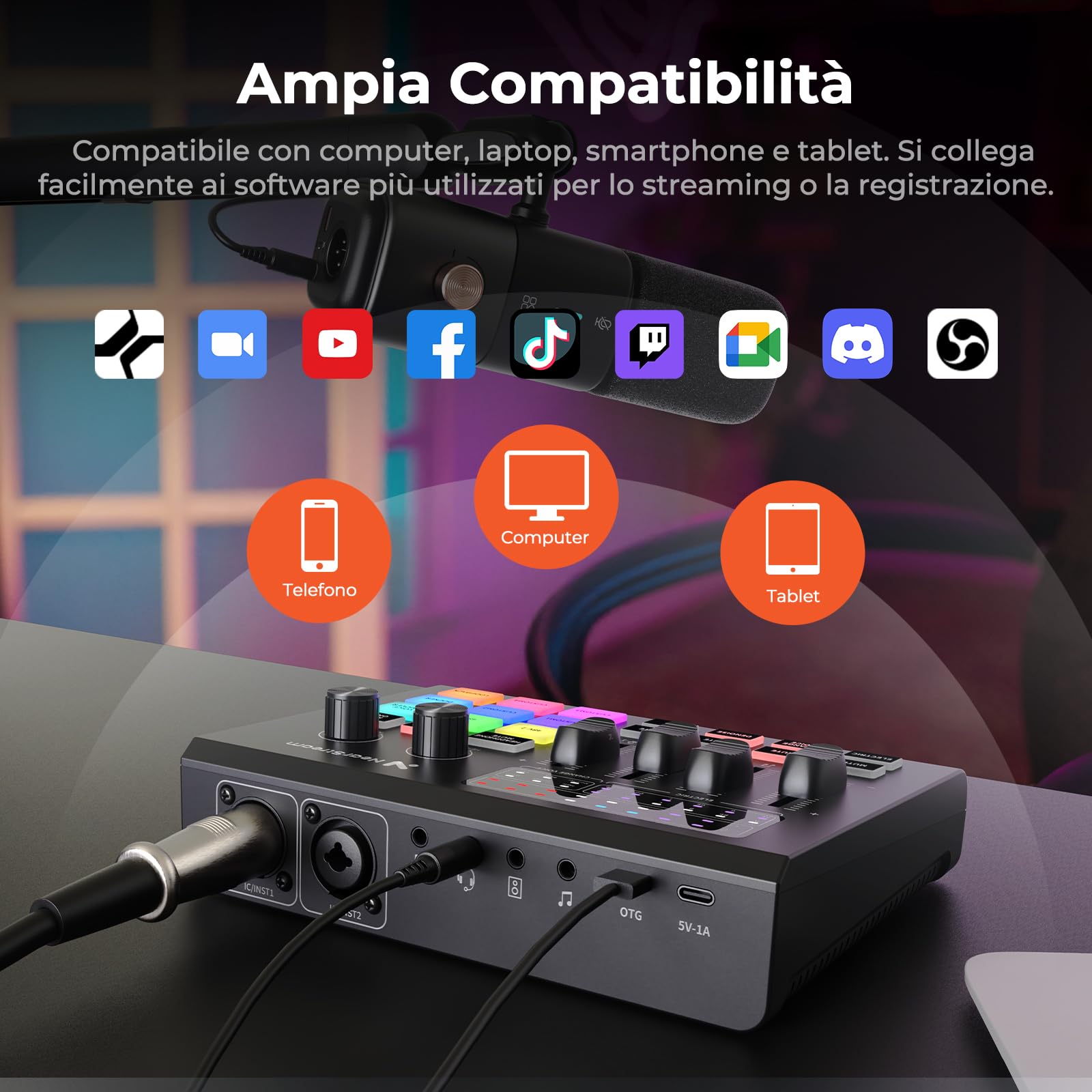 NearStream Audio Mixer AMIX20U interfaccia RGB doppio XLR 48V