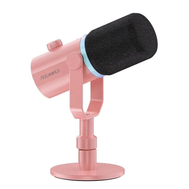 Feelworld PM1 Microfono Dinamico XLR USB Rosa con Stand