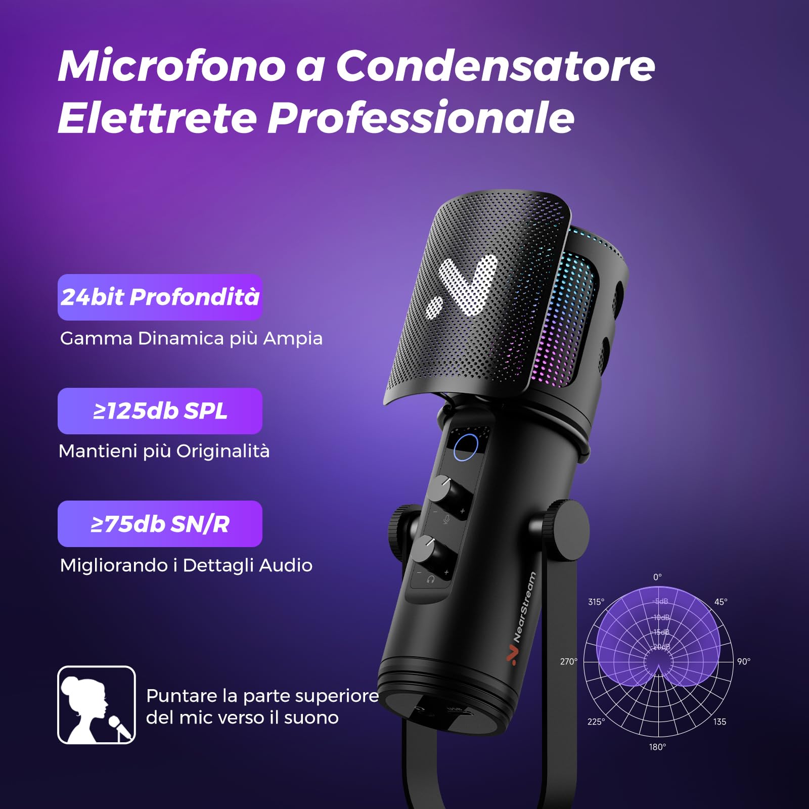 NearStream Microphone AM35U microfono USB condensatore RGB braccio