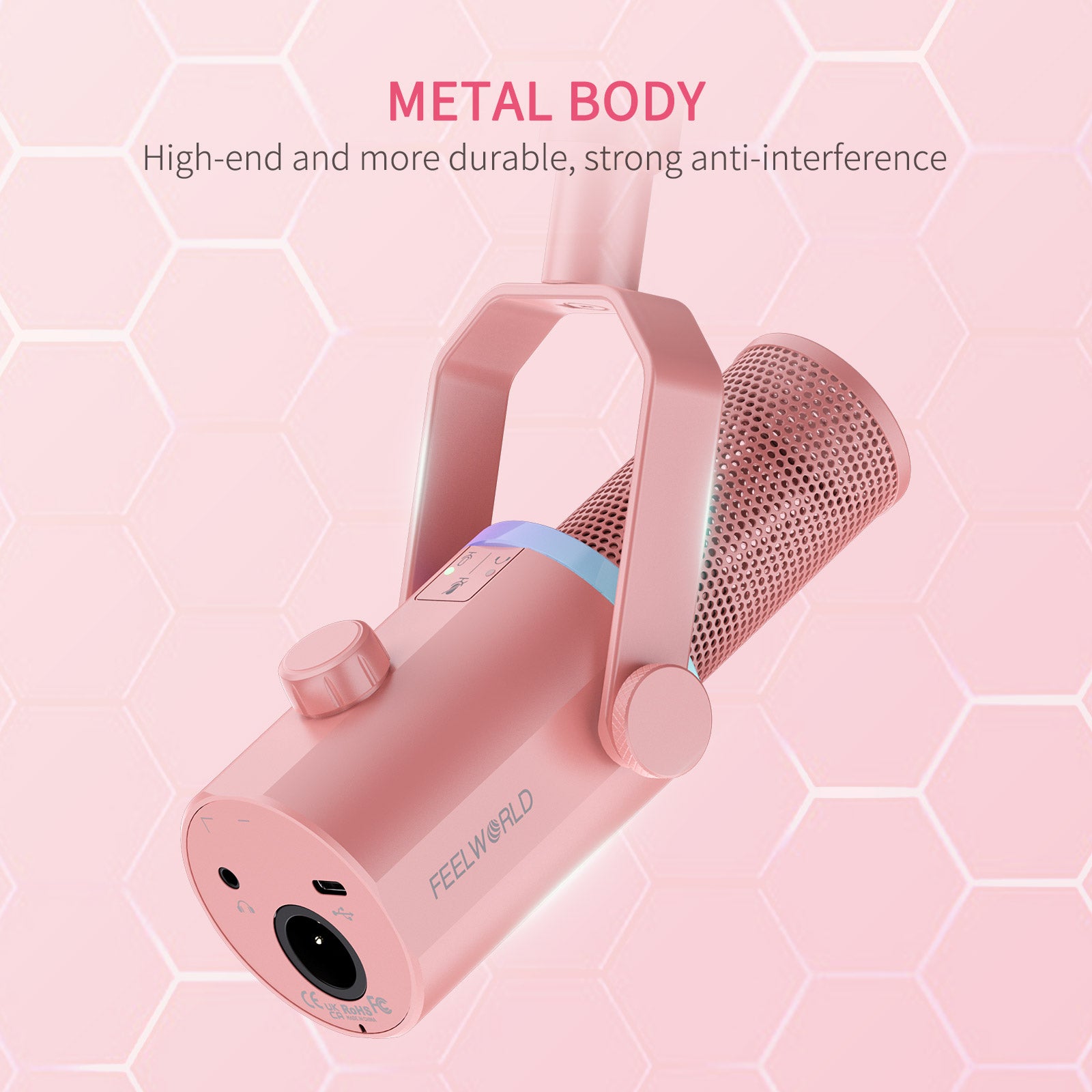 Feelworld PM1 Microfono Dinamico XLR USB Rosa con Stand