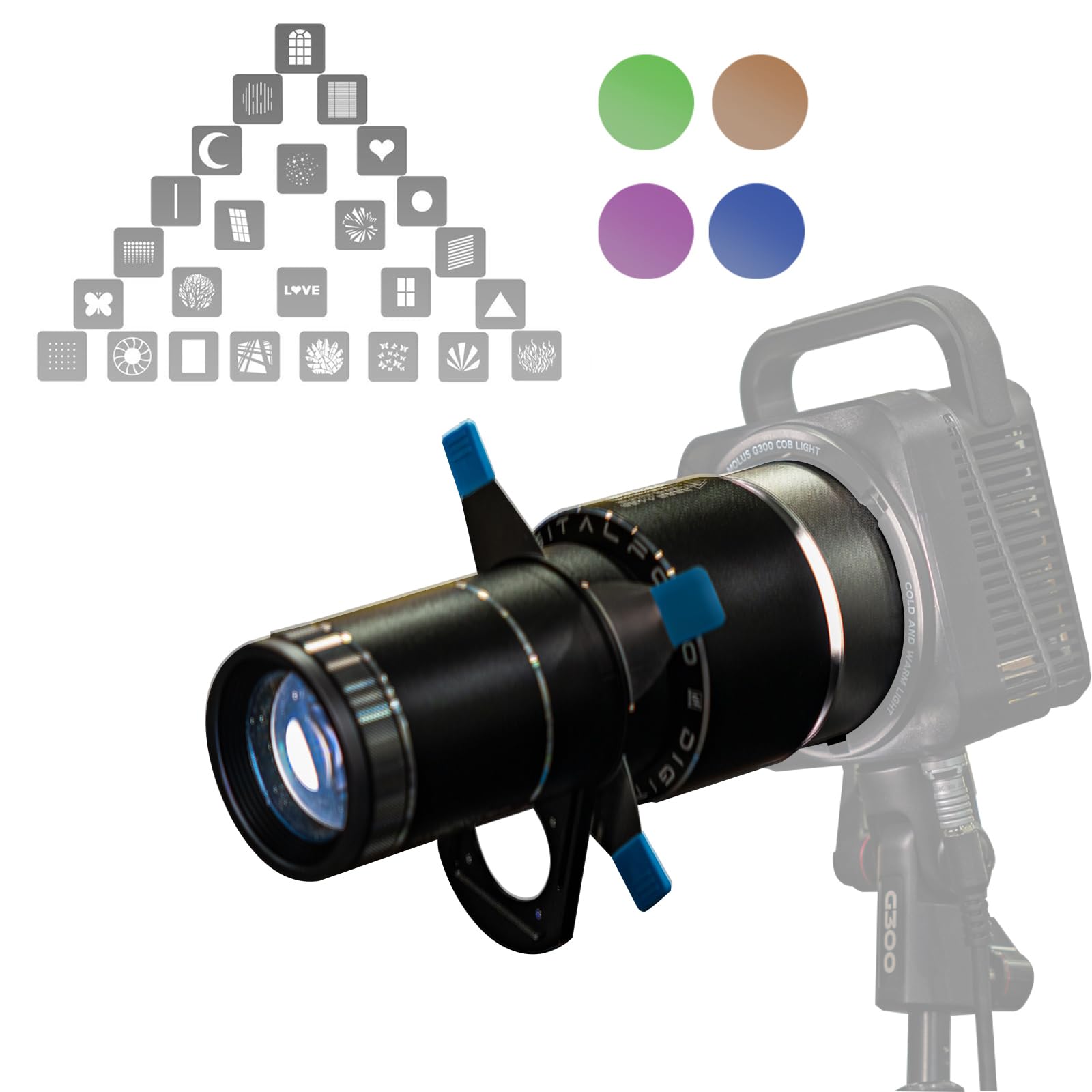 DigitalFoto Light FS-100SLENS Pro snoot Bowens con 25 gobo e filtri