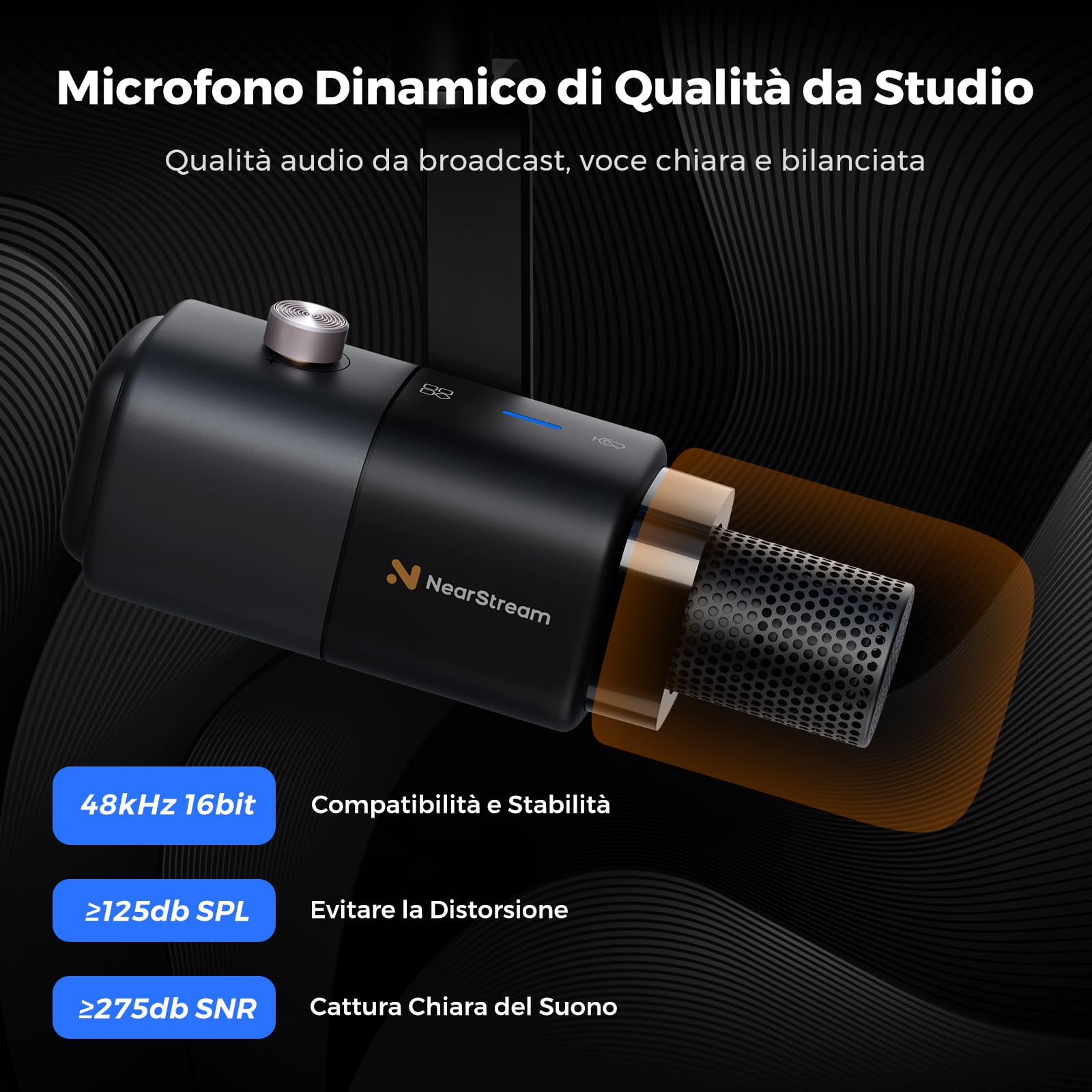 NearStream Microphone microfono dinamico USB XLR supercardioide rumore AI