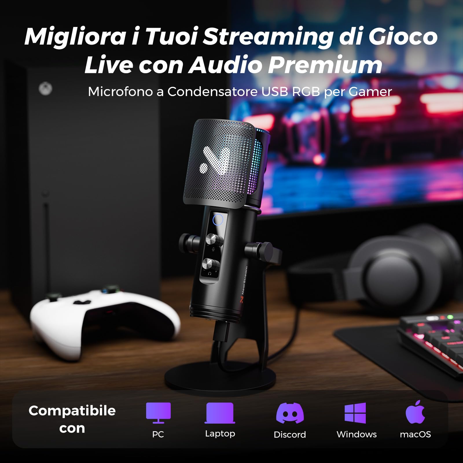 NearStream AM35U Microfono USB Condensatore RGB Streaming