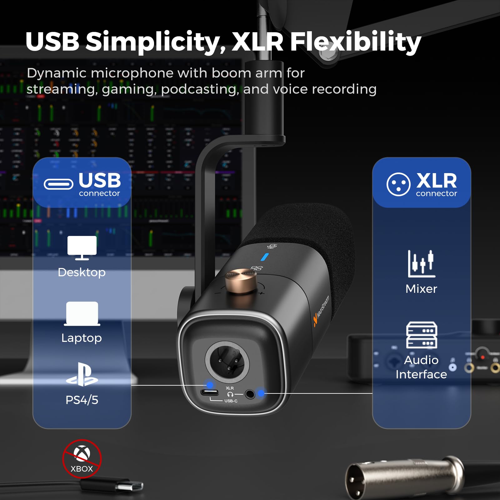 NearStream Microphone AM10X Plus microfono dinamico USB/XLR con braccio