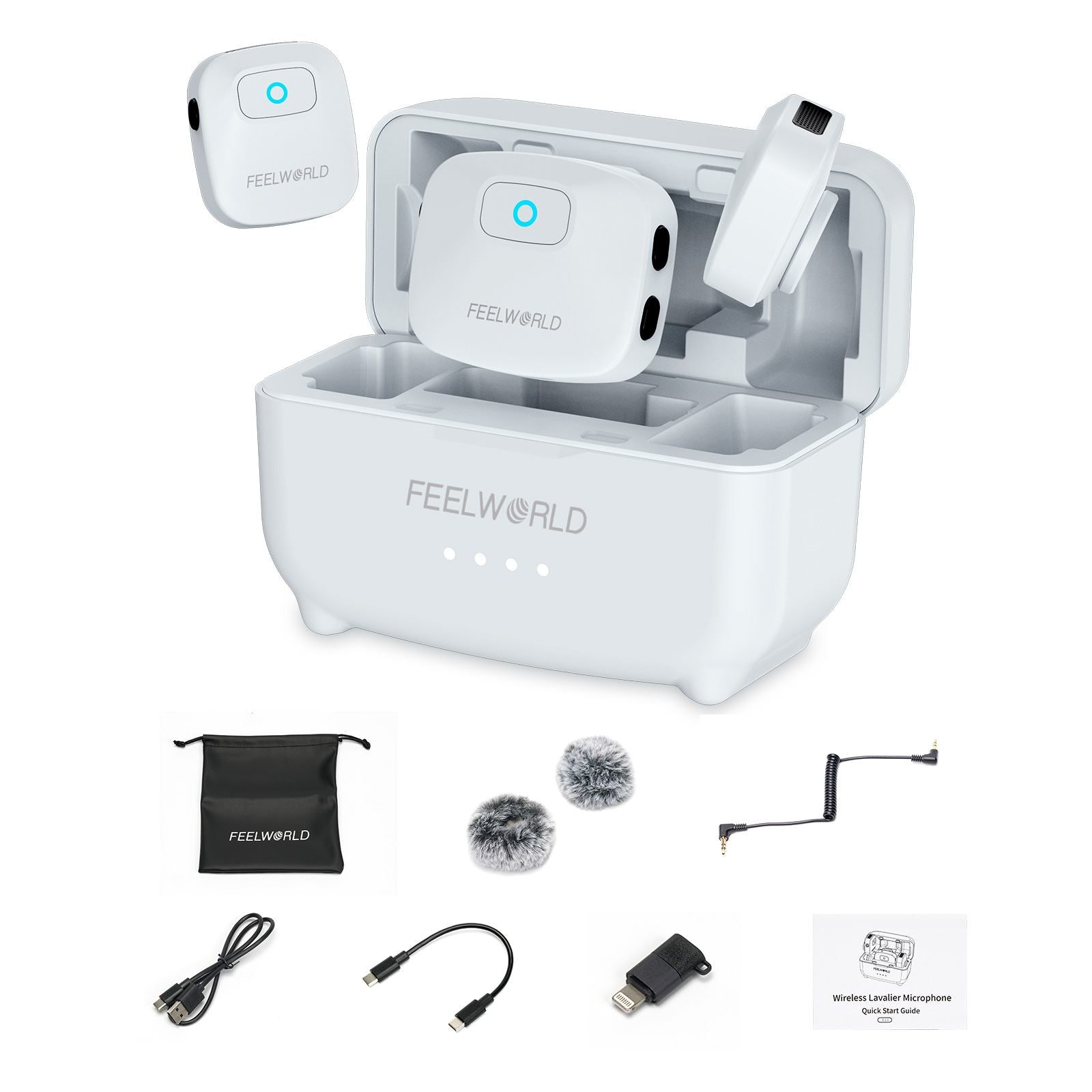 Feelworld LM1 Microfono Lavalier Wireless Nero 2TX+RX Custodia