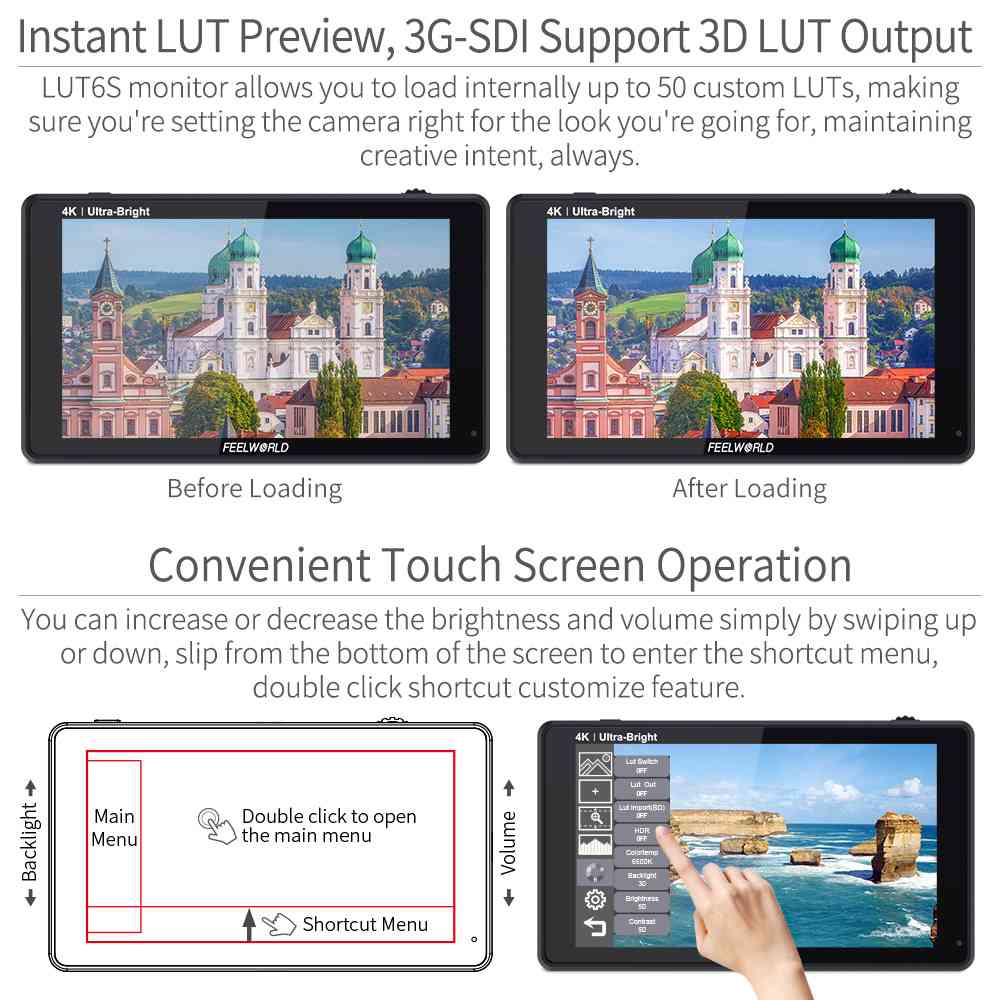 Feelworld LUT6S Monitor Camera 6" 2600nit Touch SDI HDMI 4K