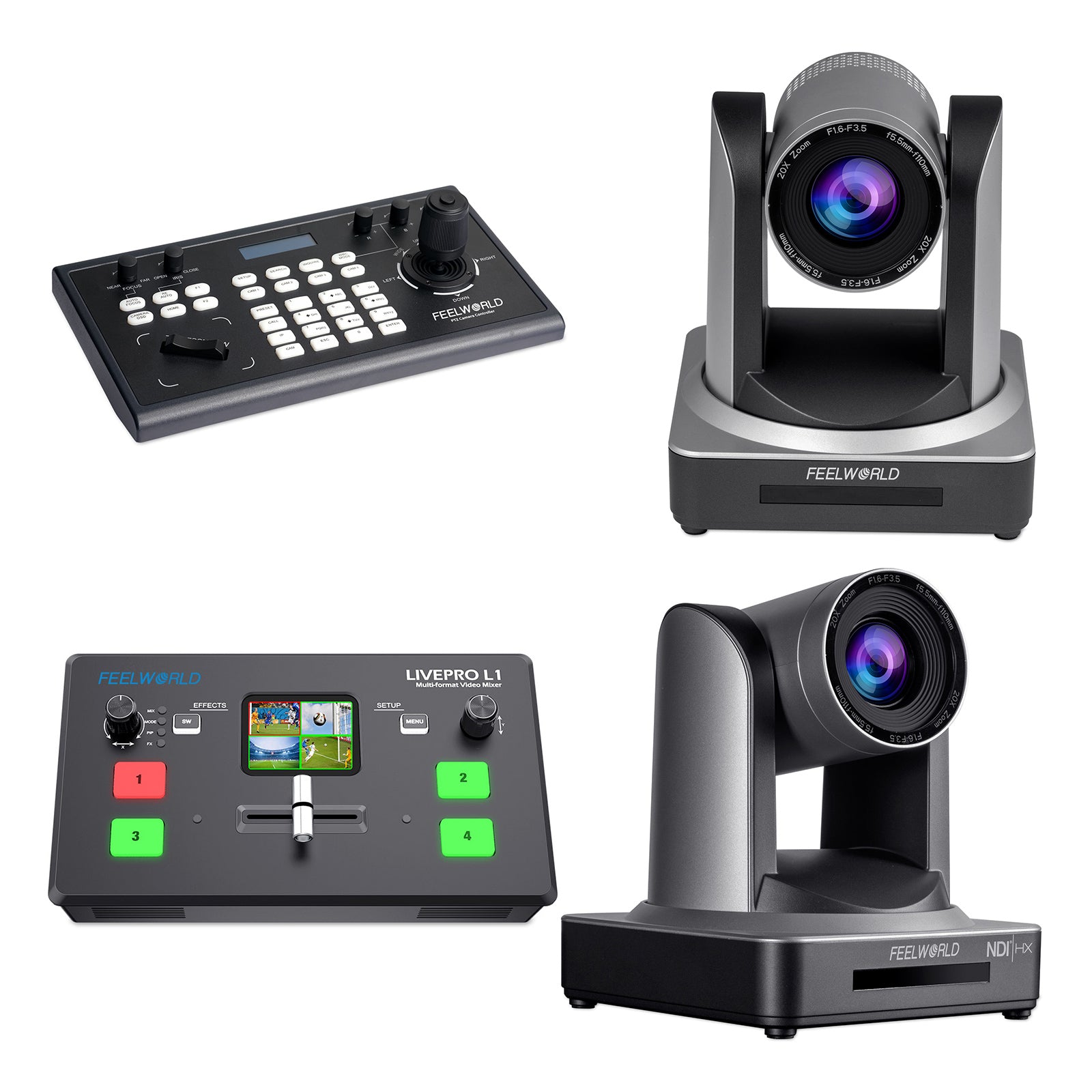 Feelworld KBC10 + LIVEPRO L1 V1 Set PTZ POE NDI Bundle