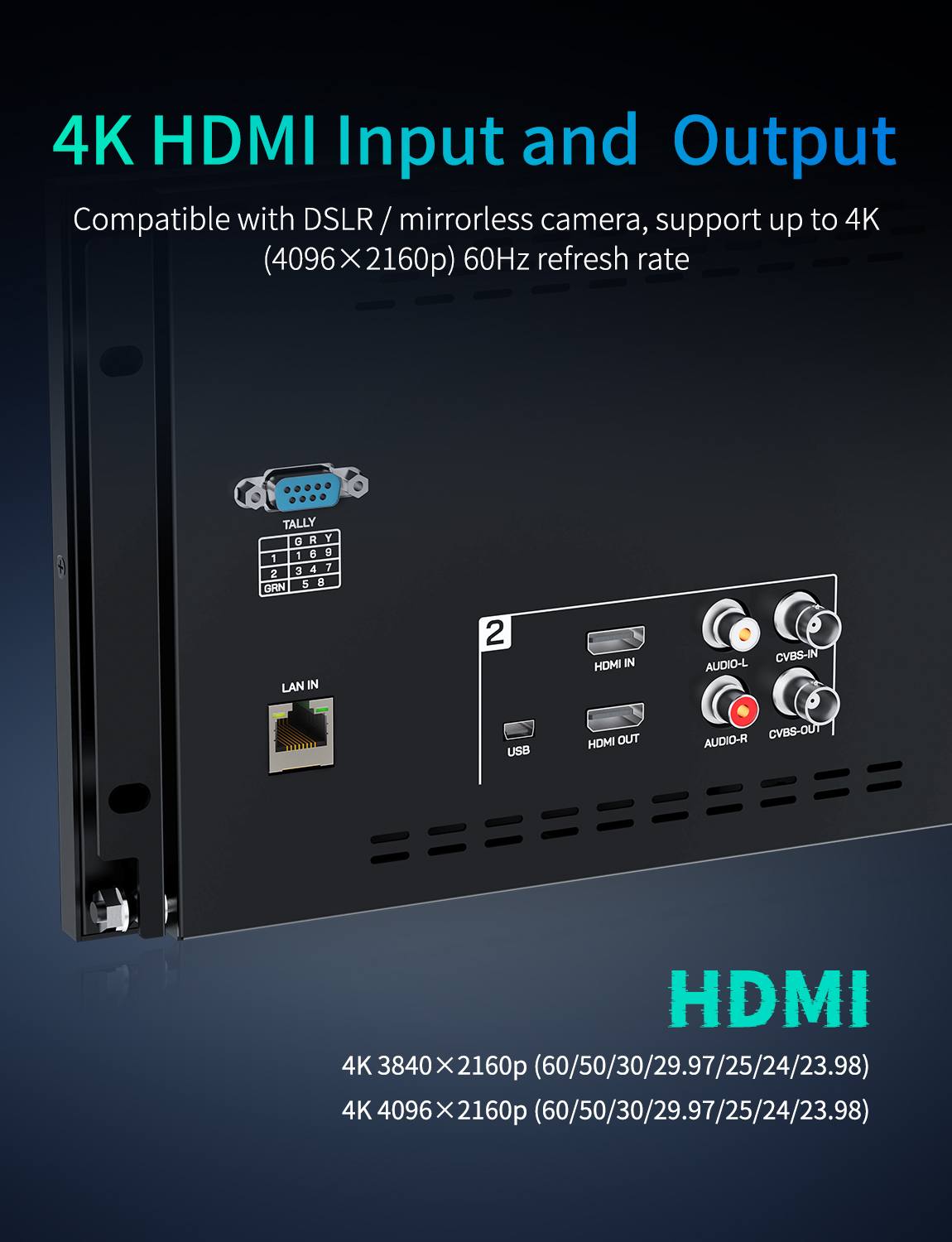 Feelworld D101 PLUS-H Monitor Broadcast Rack 4RU Dual 10.1"