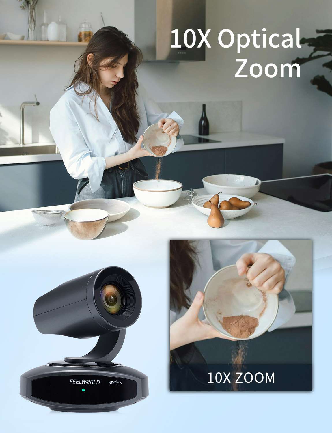 Feelworld NDI10X telecamera PTZ 4K zoom 10X tracking AI
