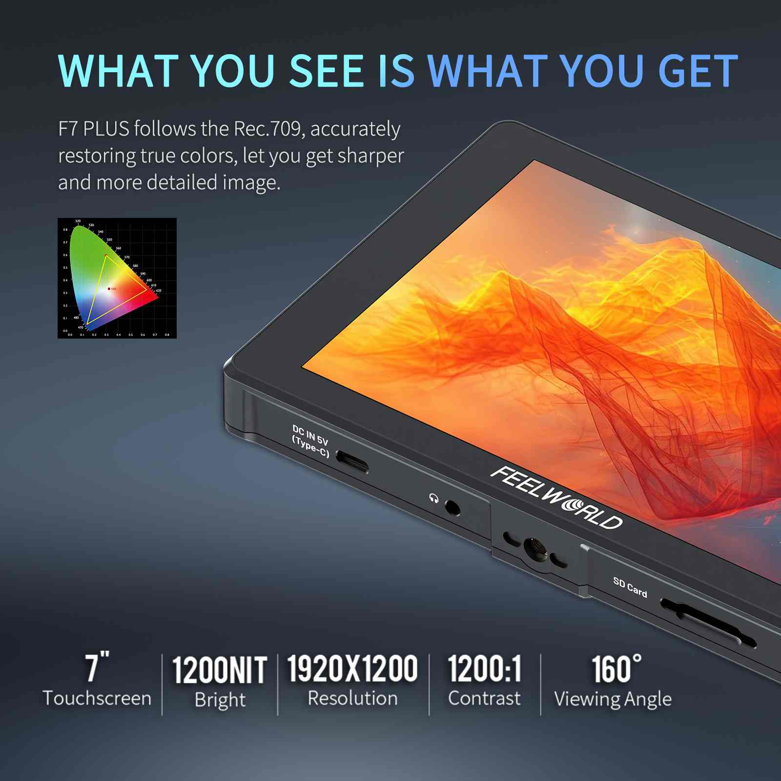 Feelworld F7 PLUS monitor camera 7" touch 1200nit con batteria F750