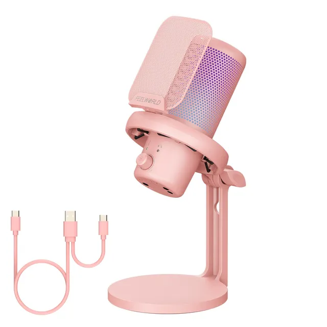 Feelworld VM1 microfono USB a condensatore rosa con stand