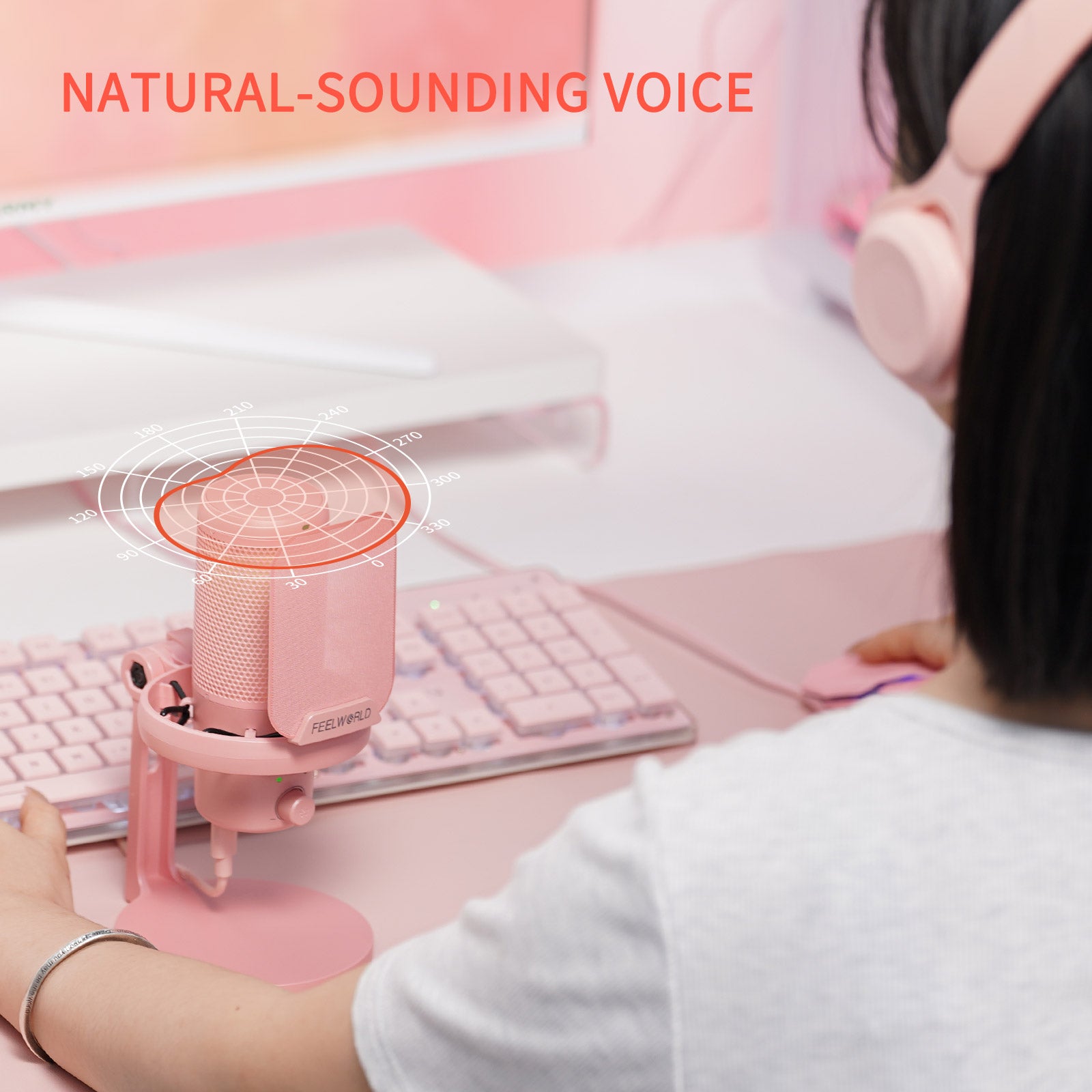 Feelworld VM1 microfono USB a condensatore rosa con stand