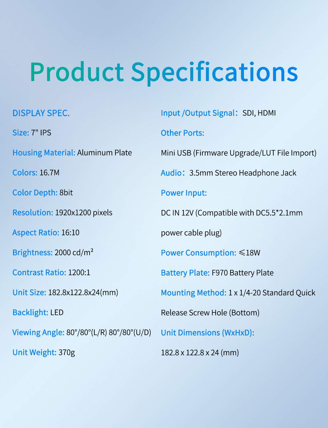 Feelworld T7S PRO Monitor 7" 2000nit SDI HDMI HDR LUT