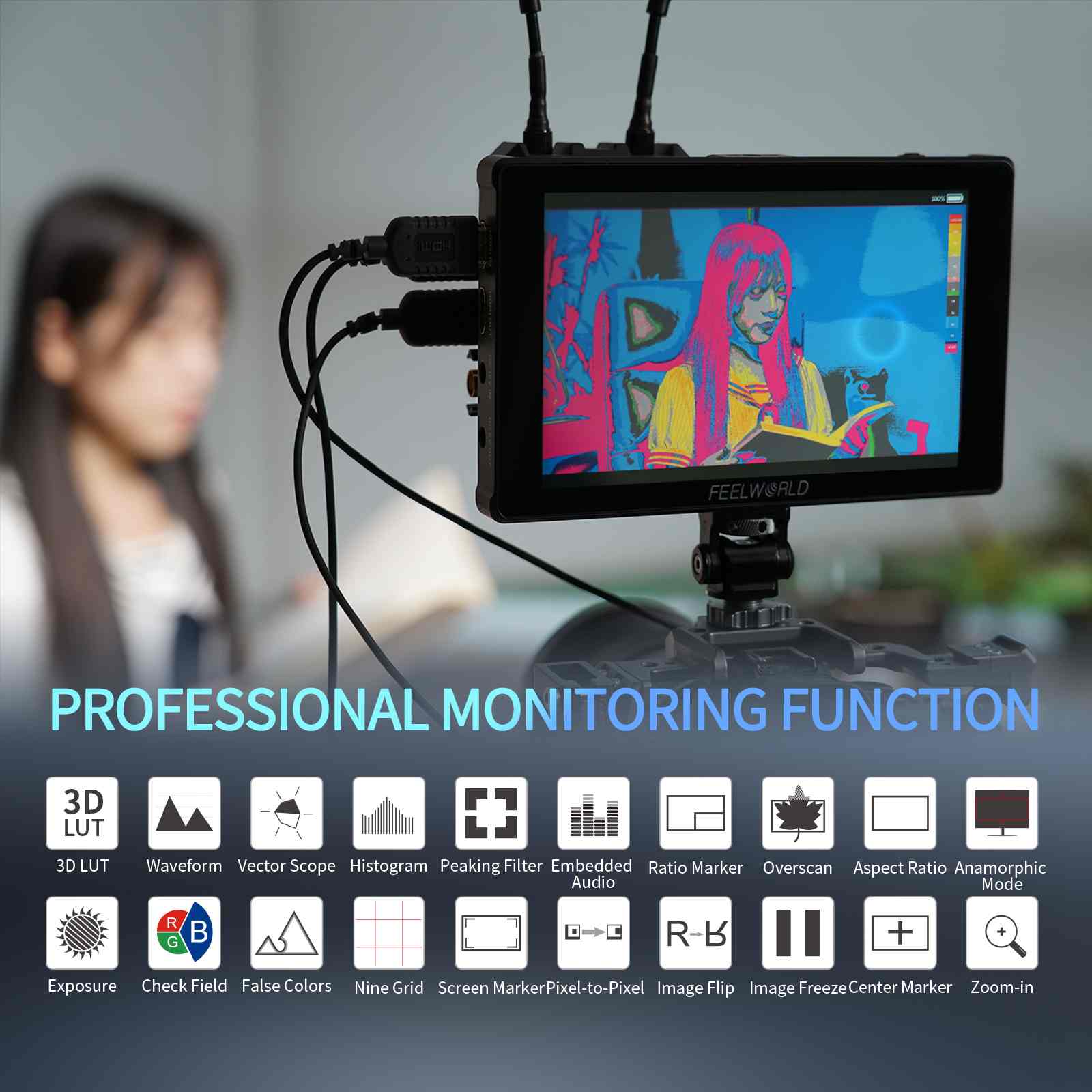 Feelworld F7 PLUS monitor camera 7" touch 1200nit con batteria F750