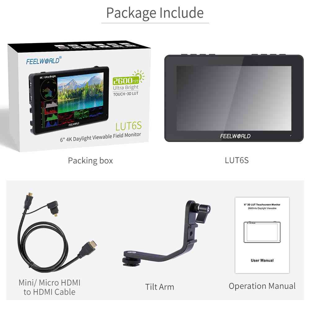 Feelworld LUT6S Monitor Camera 6" 2600nit Touch SDI HDMI 4K