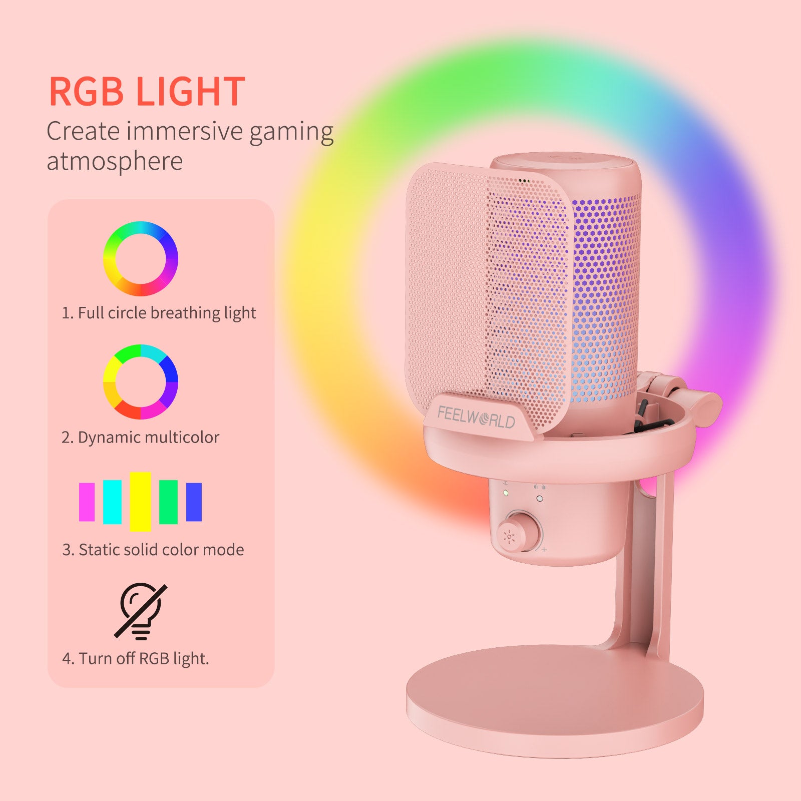 Feelworld VM1 microfono USB a condensatore rosa con stand