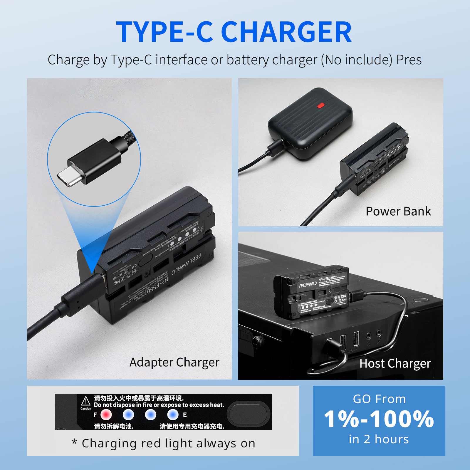 Feelworld NP-F550 Batteria 2200mAh USB-C 1 Pack per Monitor
