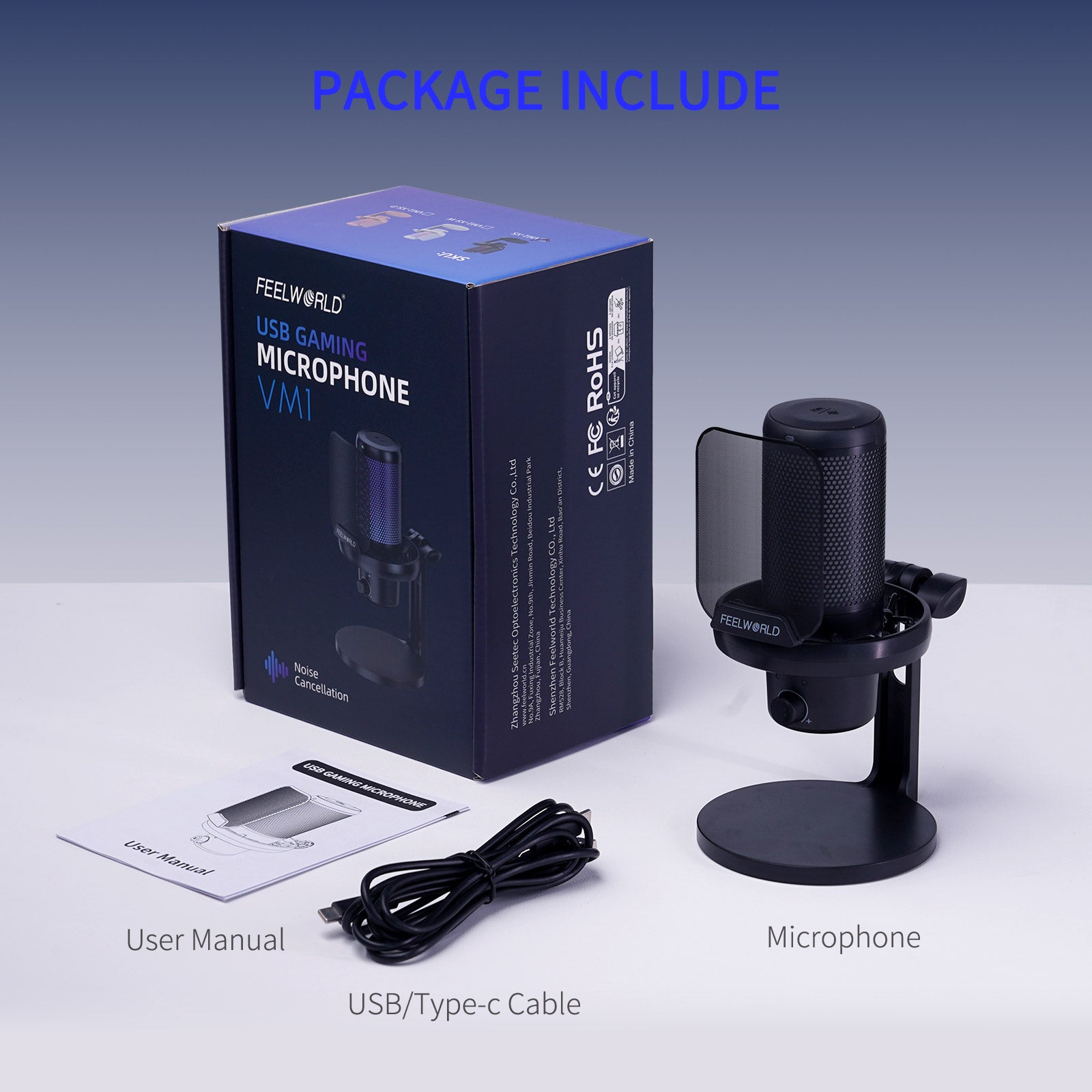 Feelworld VM1 Microfono USB Nero Condensatore PC Streaming