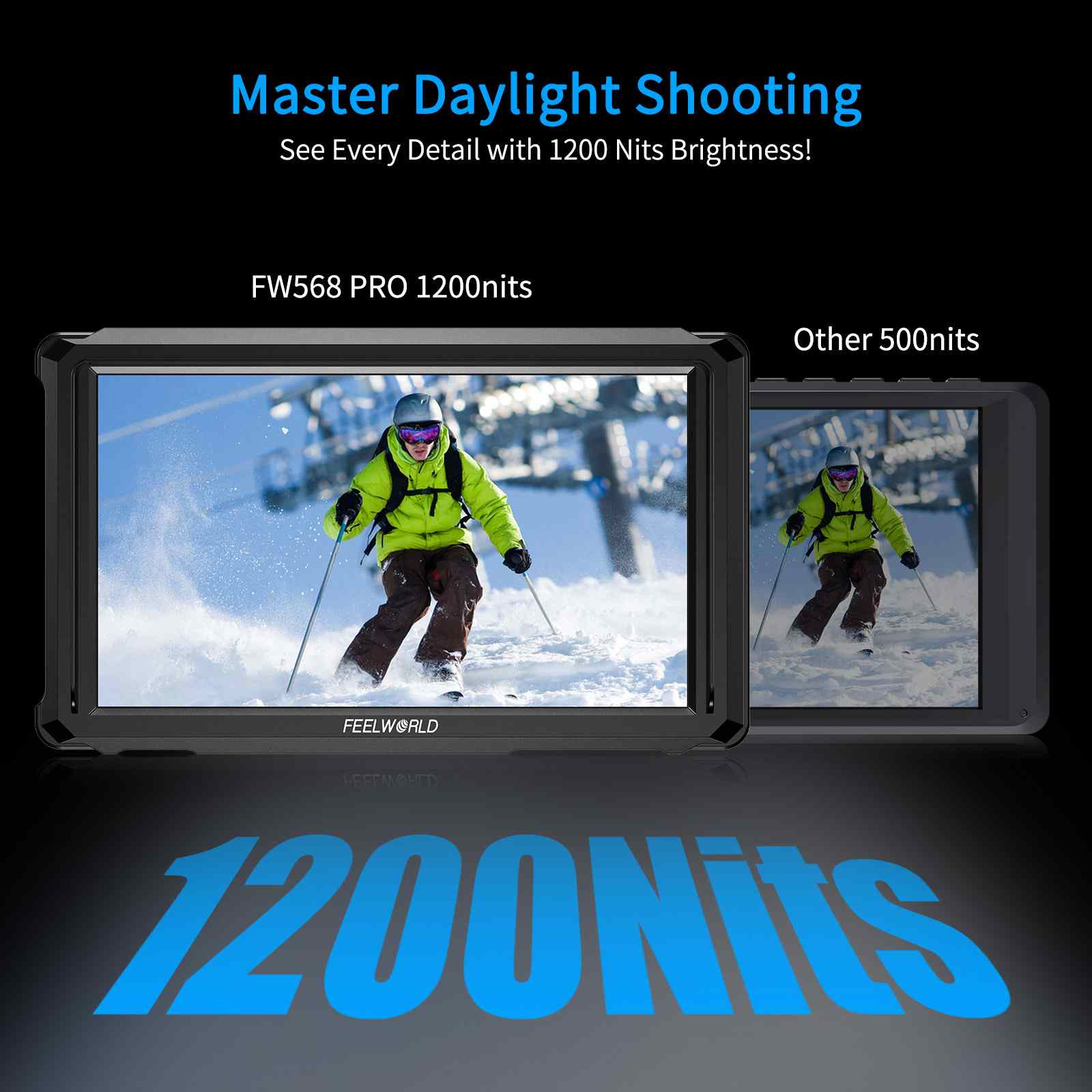 Feelworld Camera Monitor FW568 Pro 6" 1200nit HDMI con Batteria
