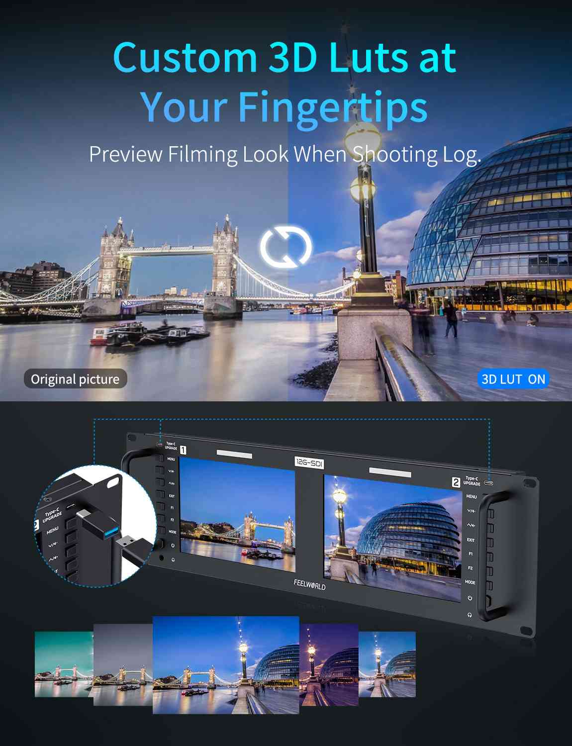 Feelworld FRM701G Monitor Rack 3RU Doppio 7" 12G-SDI 4K