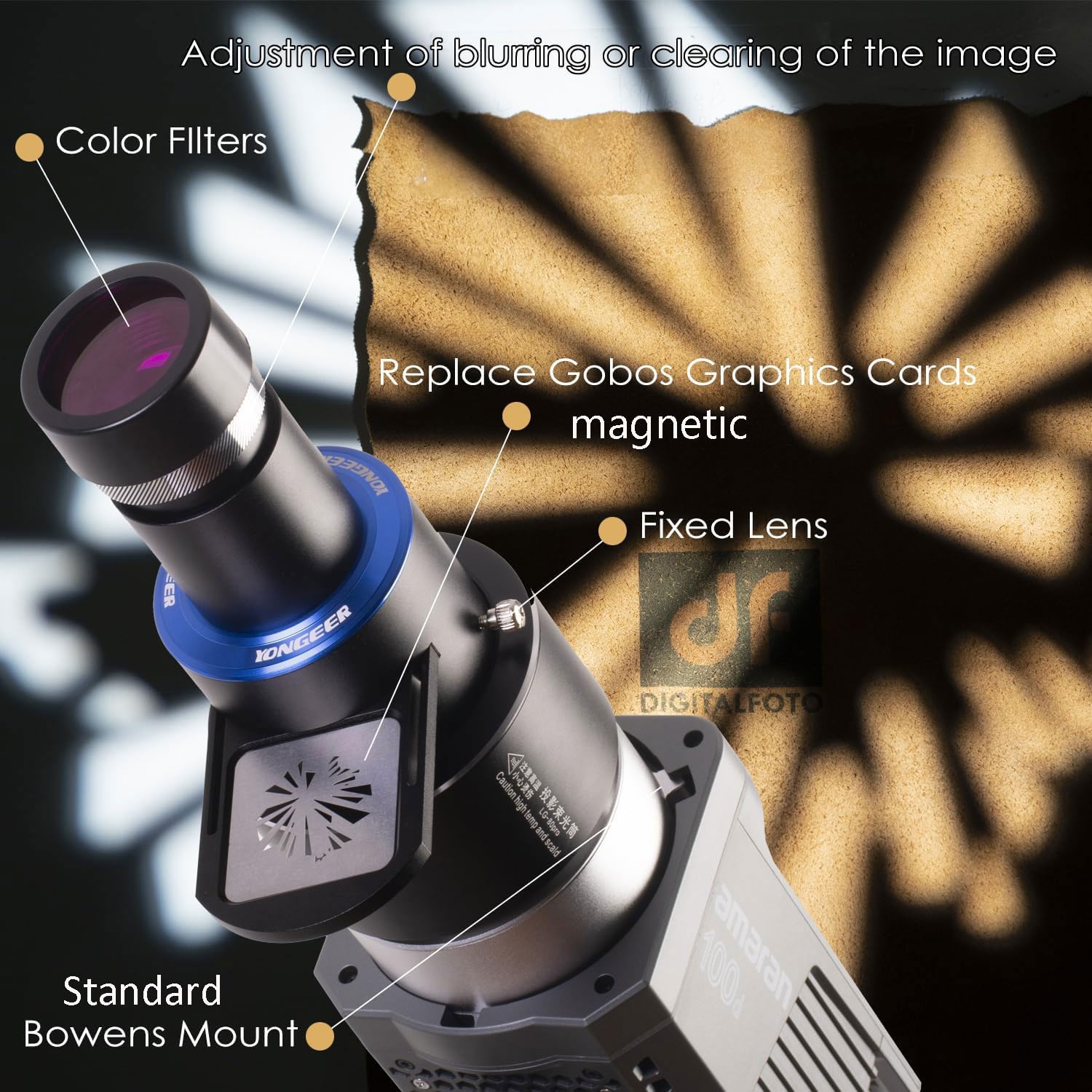 DigitalFoto FS-100SL Snoot Ottico Bowens con 25 Gobo LED