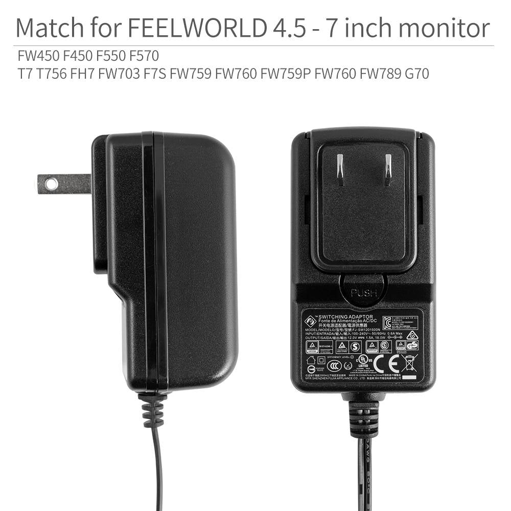 Feelworld DC 12V 1.5A alimentatore monitor camera 5.5x2.1mm