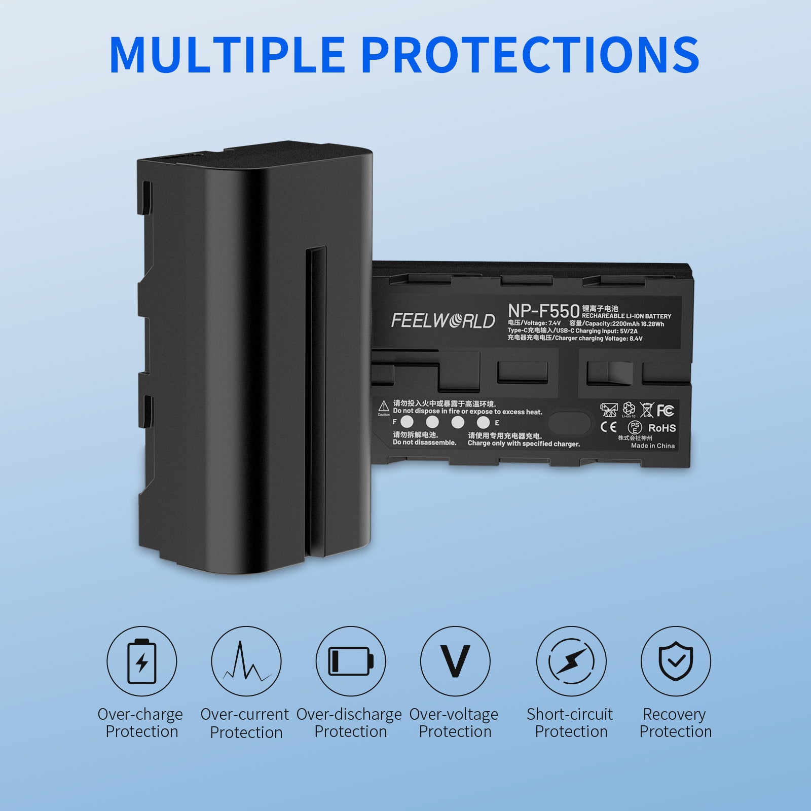 Feelworld NP-F550 Batteria 2200mAh USB-C 1 Pack per Monitor