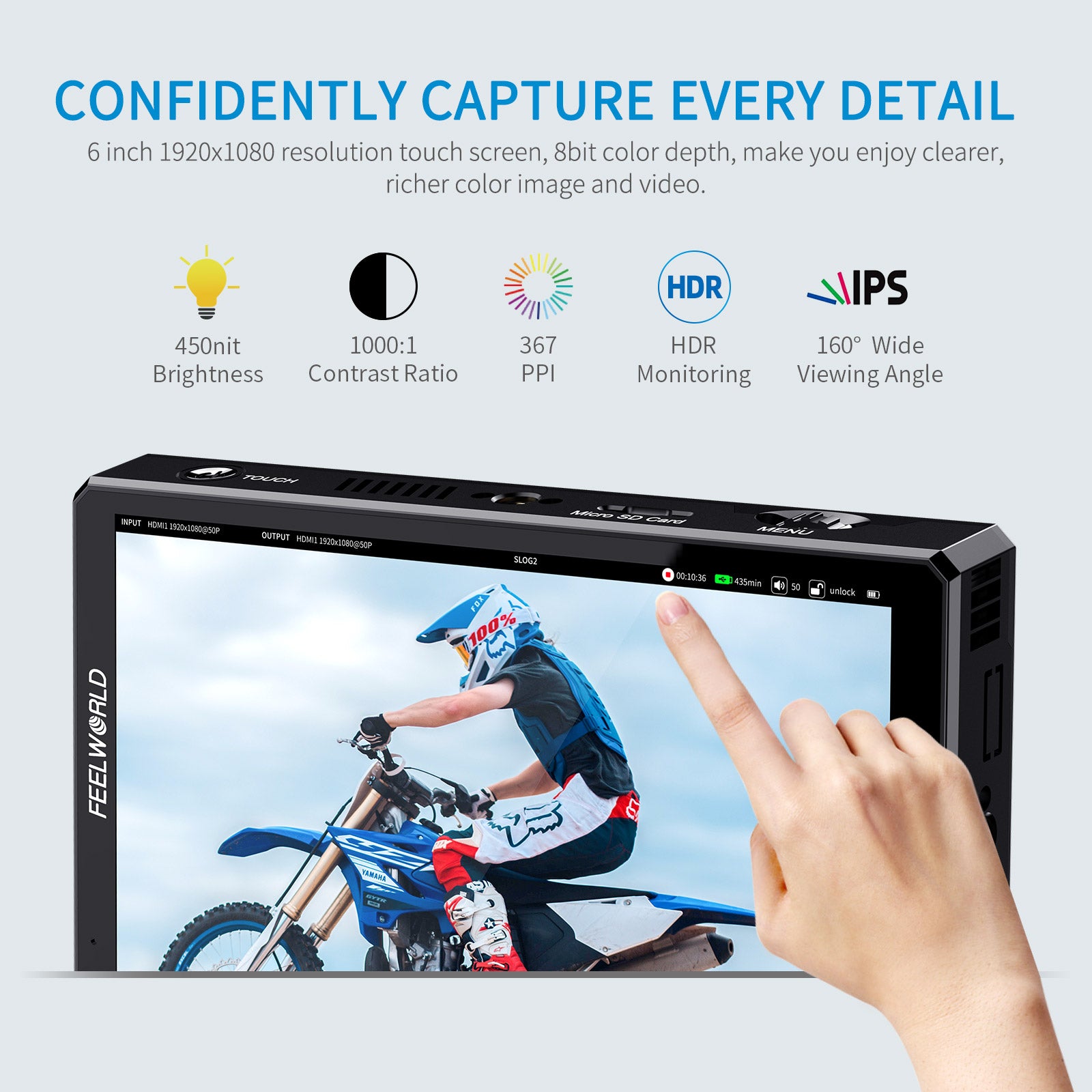 Feelworld CUT6 Monitor Camera 6" Recorder USB 1080p Touch