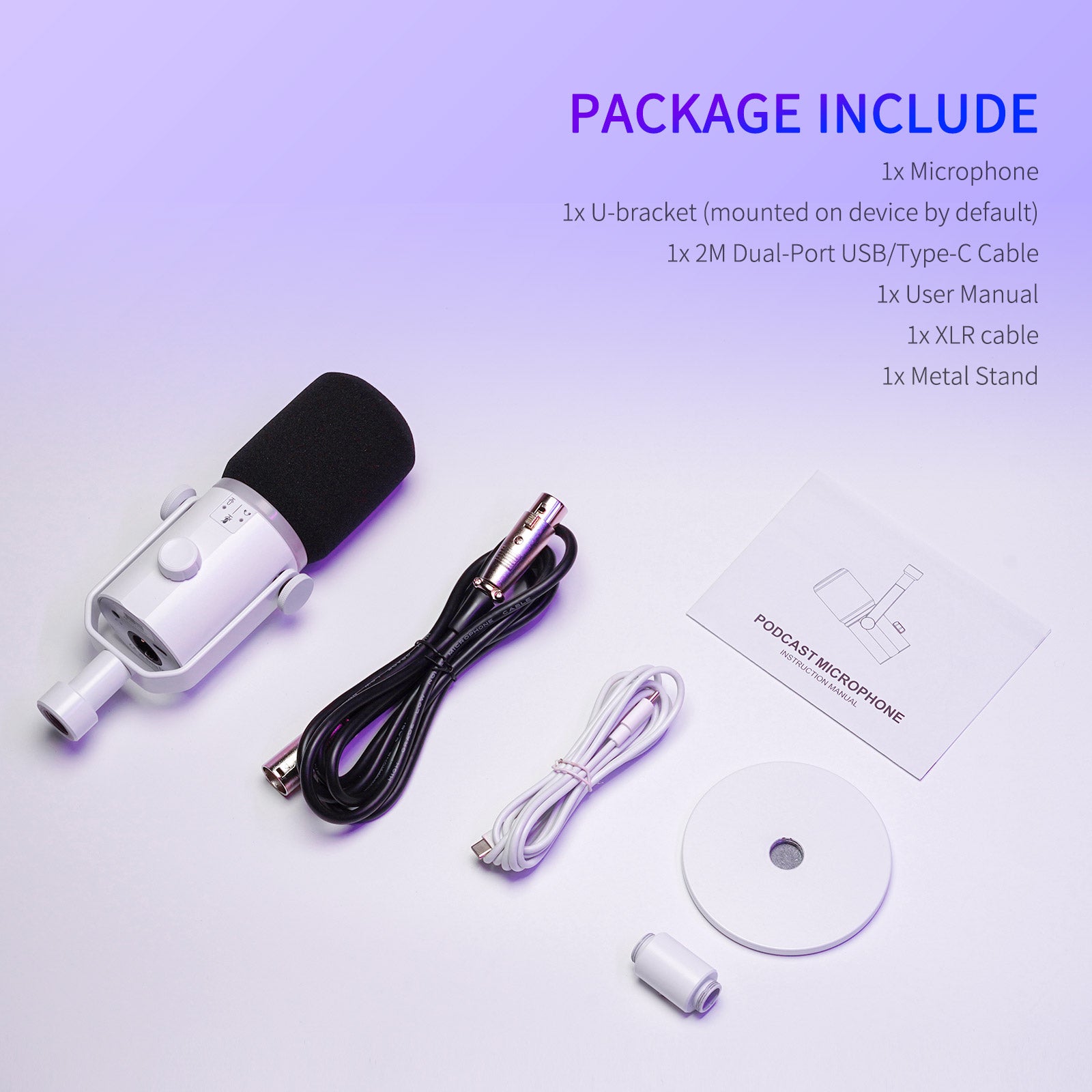 Feelworld PM1 Bianco Microfono Dinamico XLR USB Podcast