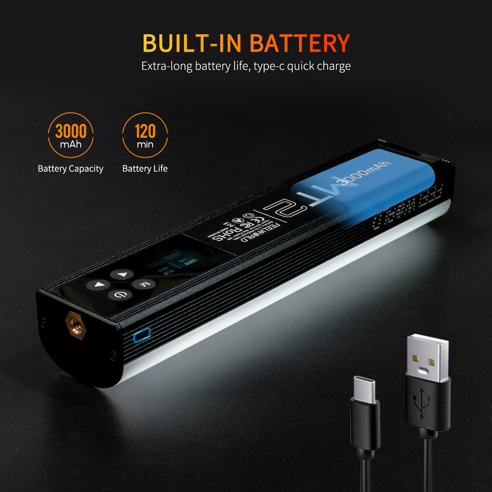 Feelworld MT2 luce video LED RGB 360° HSI CCT wand