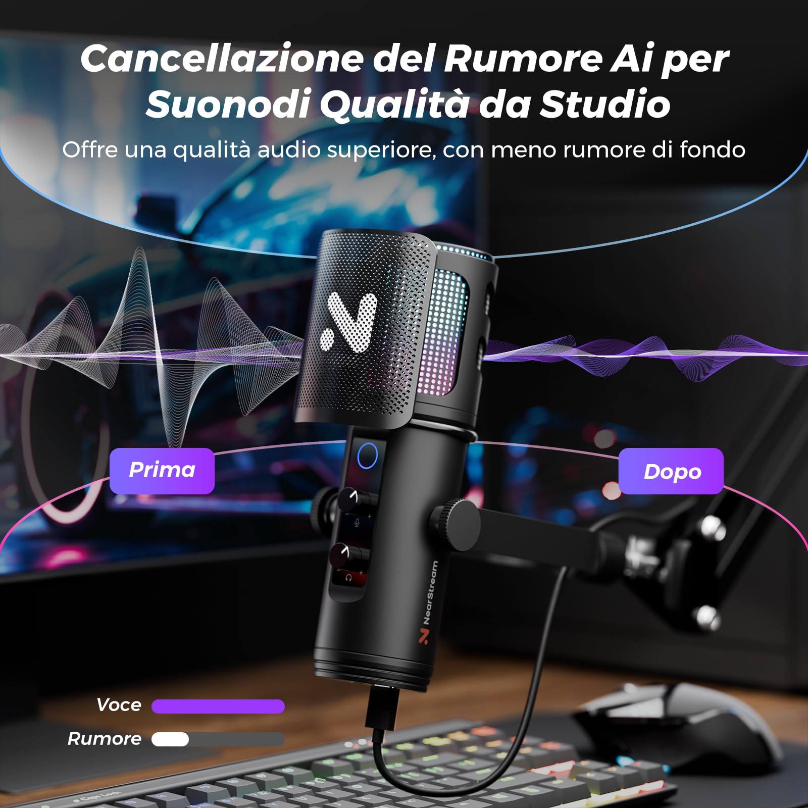 NearStream Microphone AM35U microfono USB condensatore RGB braccio