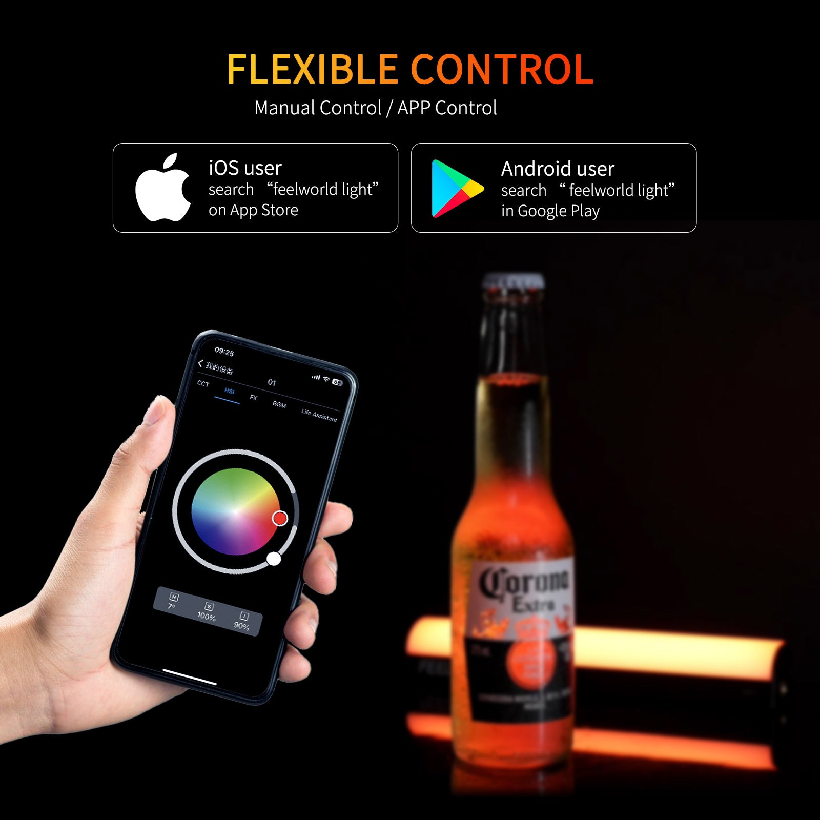 Feelworld MT2 luce video LED RGB 360° HSI CCT wand