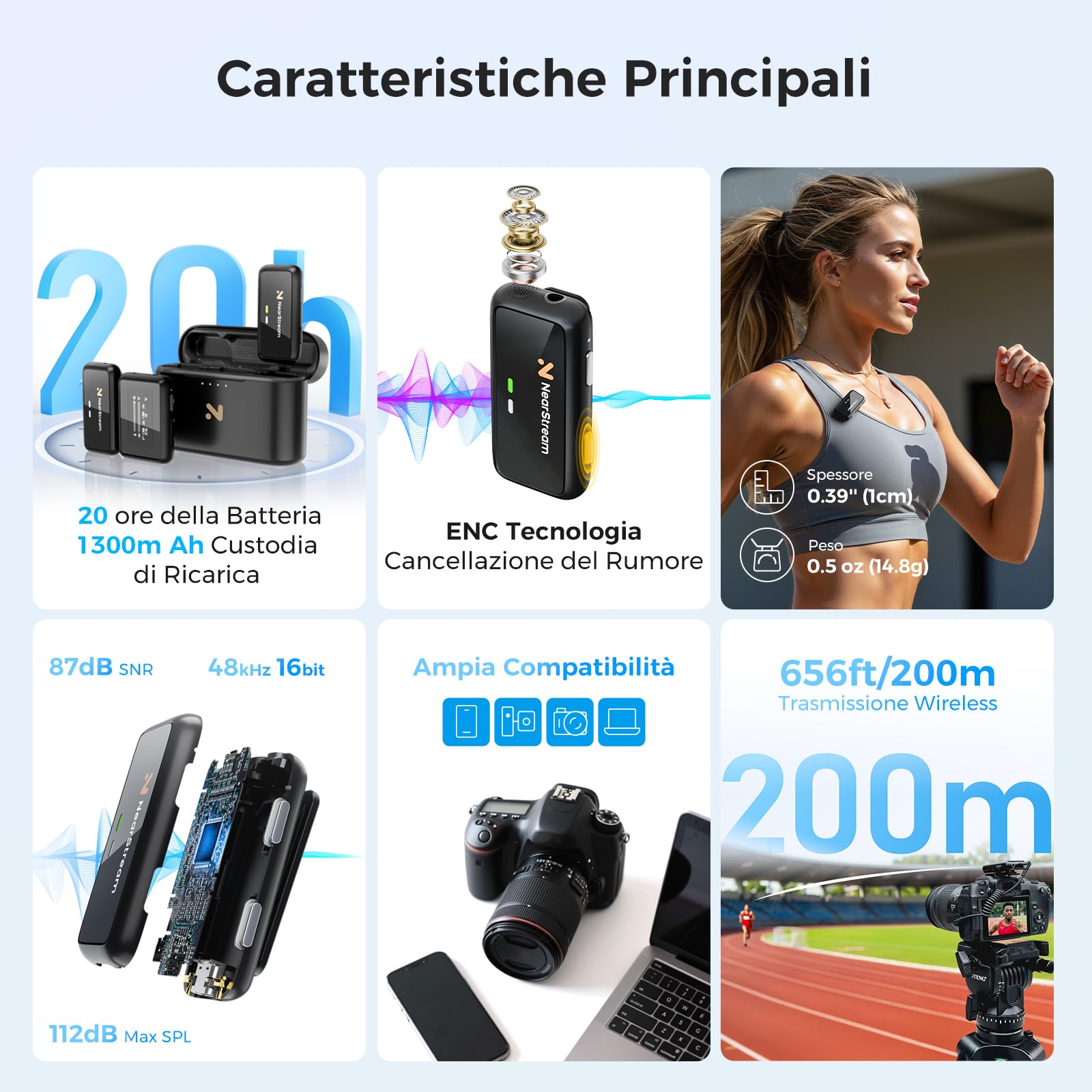NearStream AWM20T Microfono Lavalier Wireless Doppio 200m