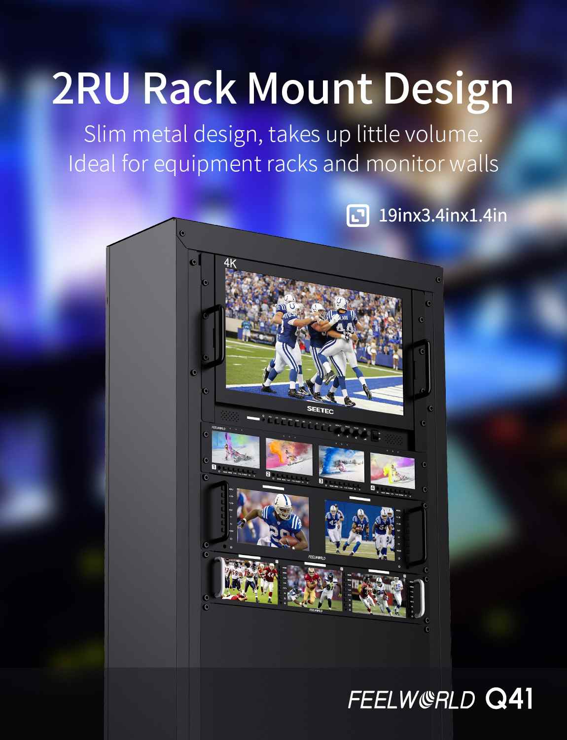Feelworld Q41 Monitor Rack 2RU 4x4.5" 3G-SDI HDMI Broadcast