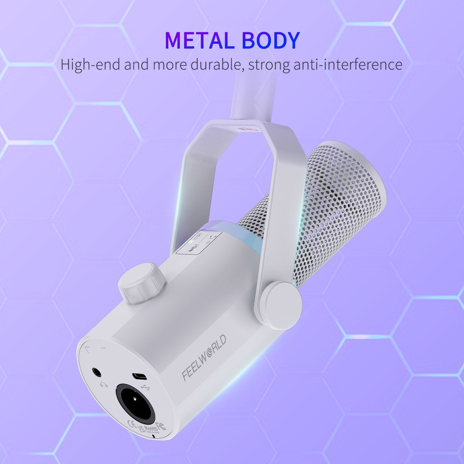 Feelworld PM1 Bianco Microfono Dinamico XLR USB Podcast