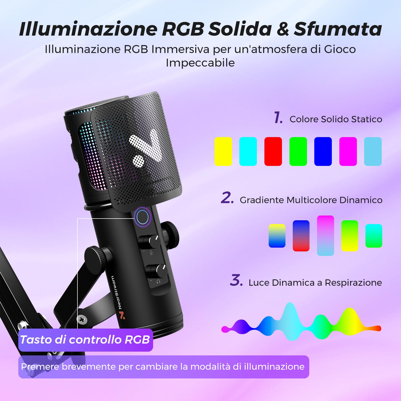 NearStream Microphone AM35U microfono USB condensatore RGB braccio