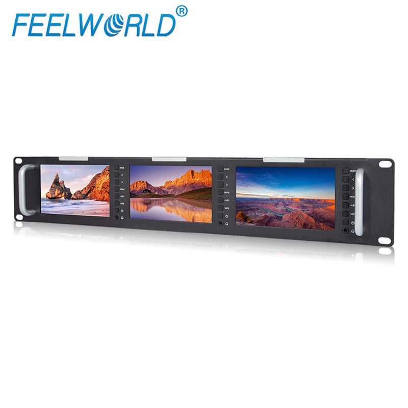 Feelworld T51 Plus monitor rack 2RU triplo 5,5" SDI HDMI