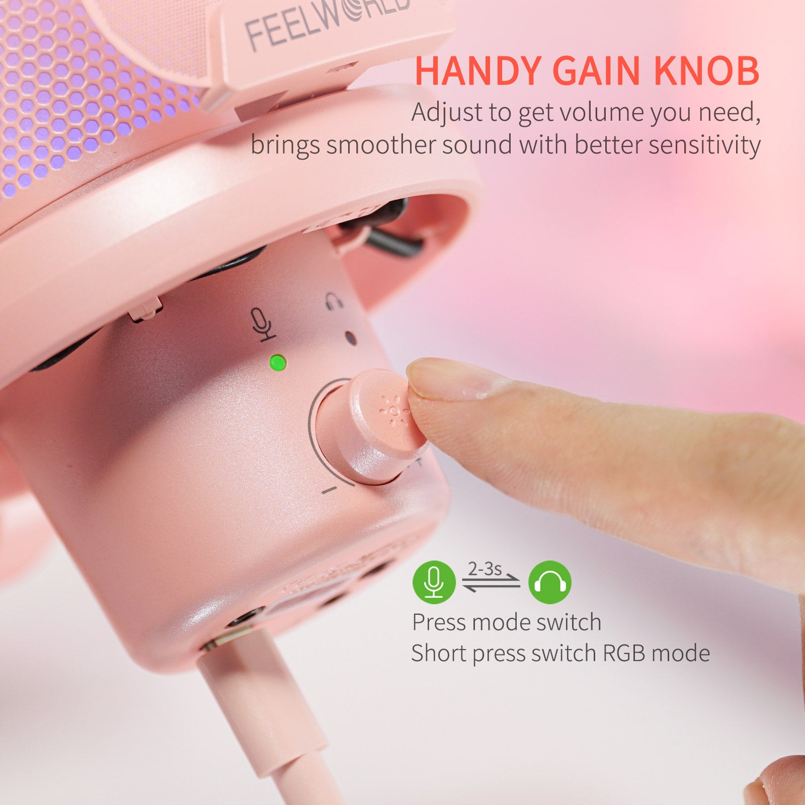 Feelworld VM1 Microfono USB Rosa Condensatore con Asta PC