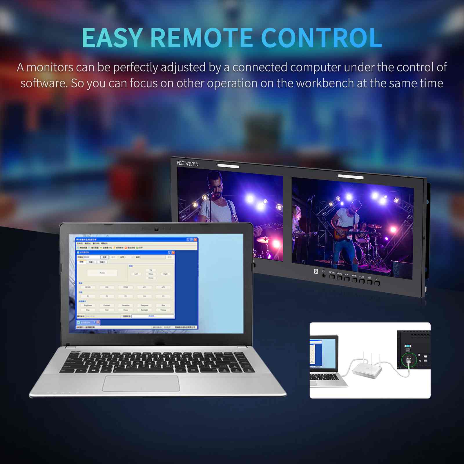 Feelworld Broadcast Monitor D101 Plus Doppio 10,1" Rack 4RU SDI