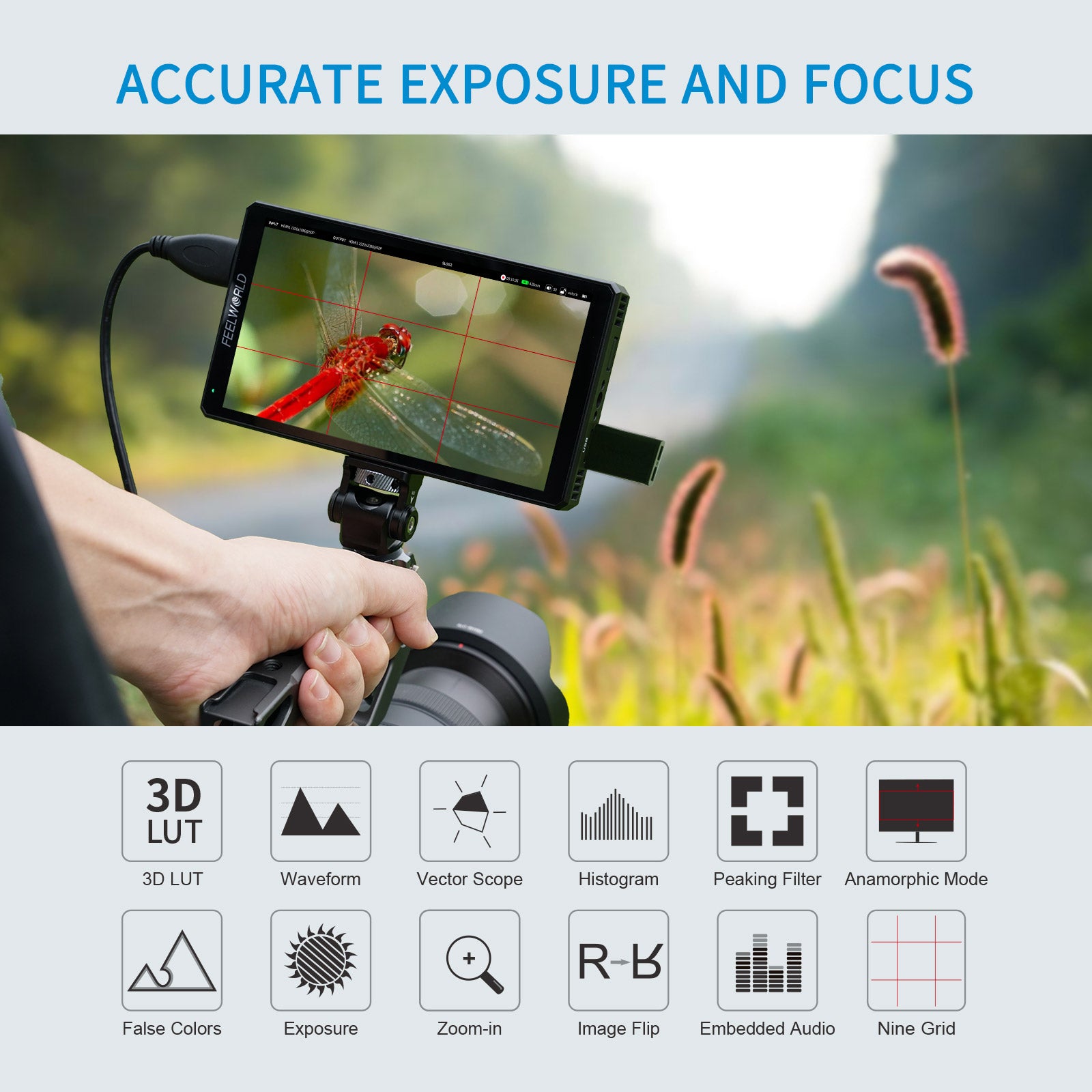Feelworld CUT6 Monitor Camera 6" Recorder USB 1080p Touch