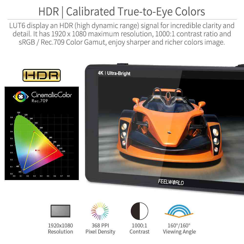 Feelworld LUT6S Monitor Camera 6" 2600nit Touch SDI HDMI 4K